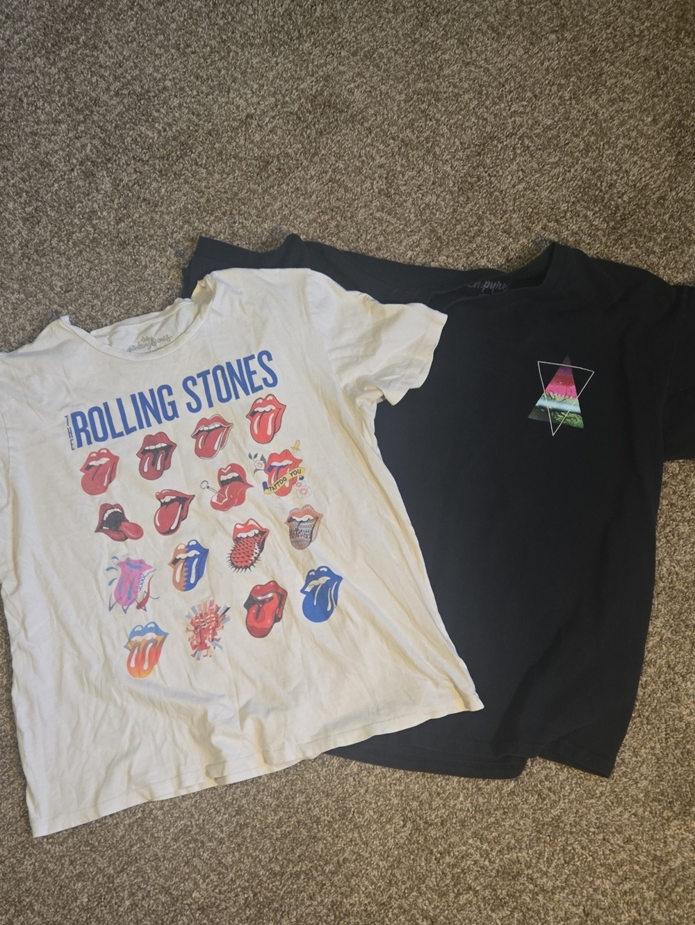 The Rolling Stones White Tee & Black Multi-Color Tongue Logos